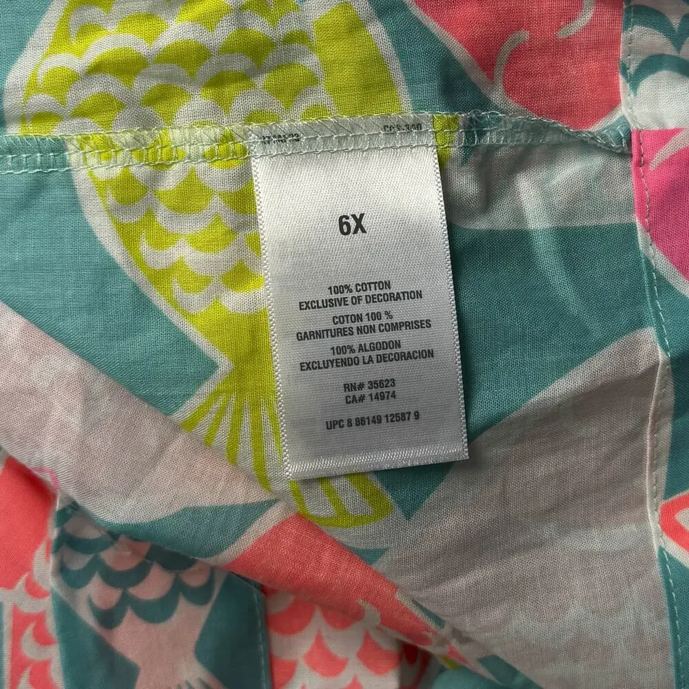 Carters Girls Sundress Fish Print Aqua Pink Yellow Cotton Size 6X